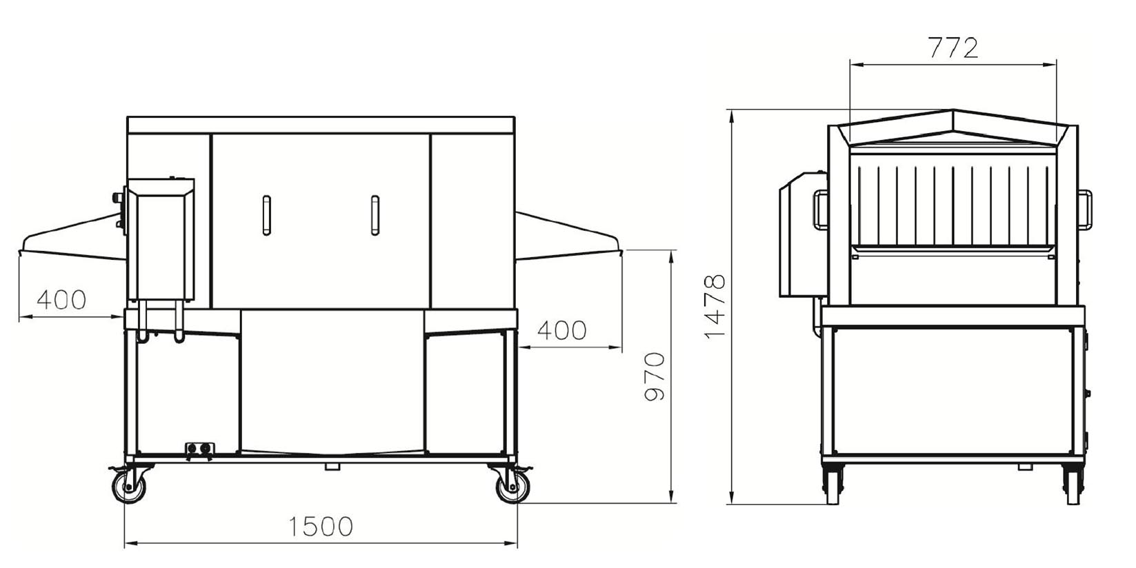 トレー洗浄装置の寸法図